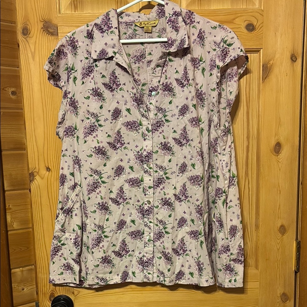 April Cornell Purple and Green Ruffled Blouse